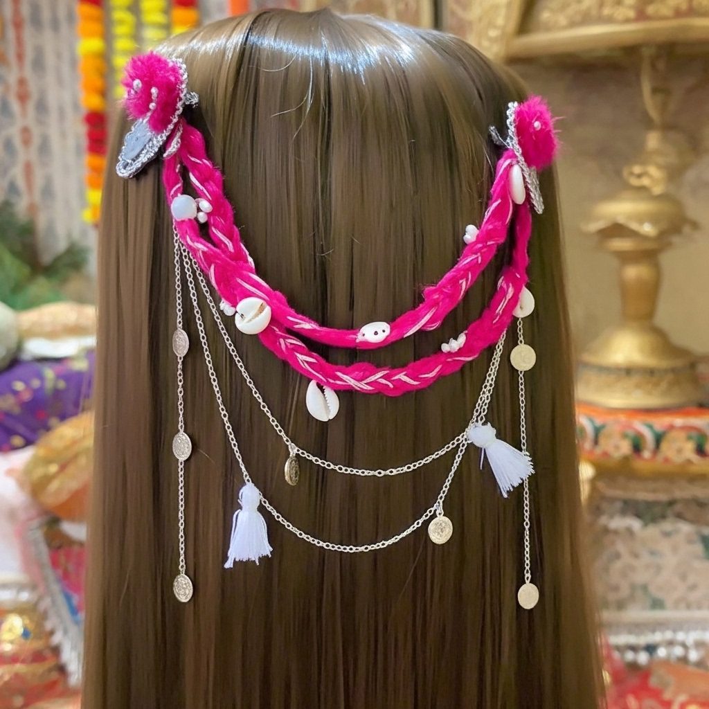 Seashell Diva Hot Pink Braided Hair Chain with Cowrie Shells & Silver ππ