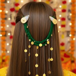 Royal Green Braided Hair Chain with Gold Charms ✨