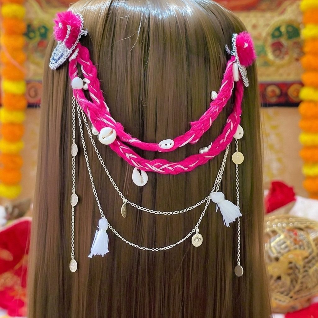 Seashell Diva Hot Pink Braided Hair Chain with Cowrie Shells & Silver ππ - Image 3