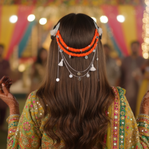 Inferno Sunset Orange Braided Hair Chain with Silver & Tassels 🔥🧡