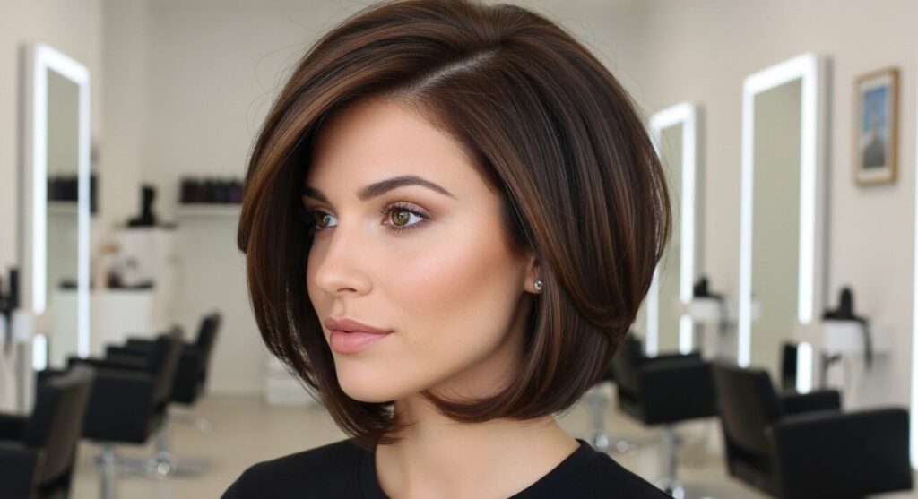 Stacked bob hairstyle layered at back