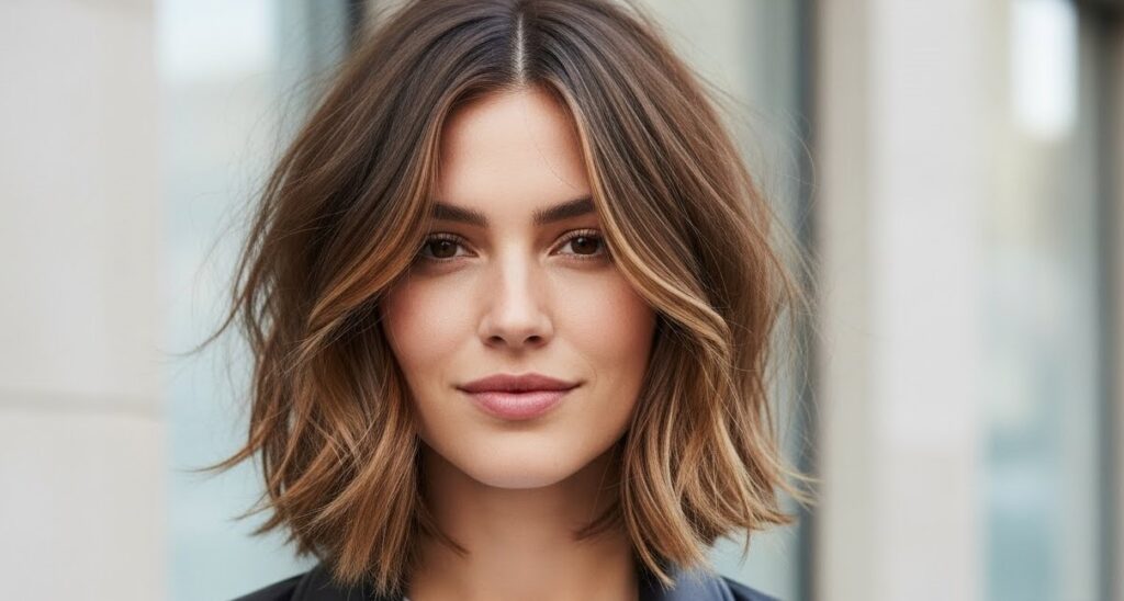 Textured bob haircut with choppy layers for volume and movement