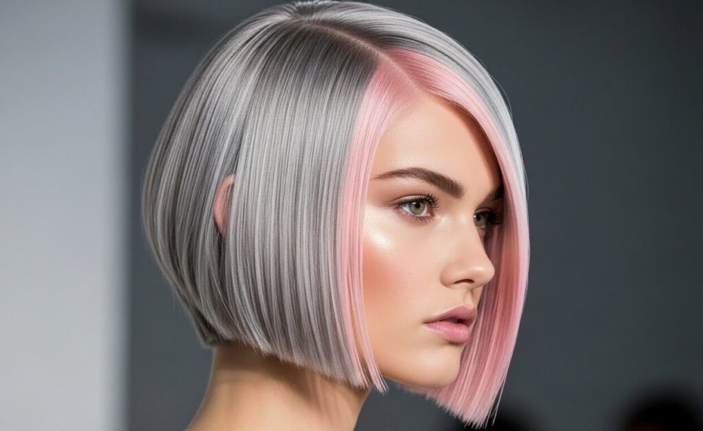 Metallic pastel bob hairstyle in trendy 2026 hair colors