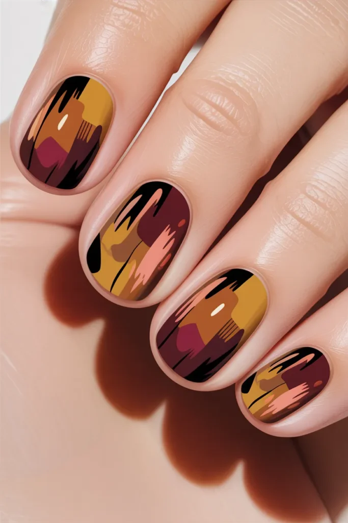 Abstract Fall Leaves Art Nails