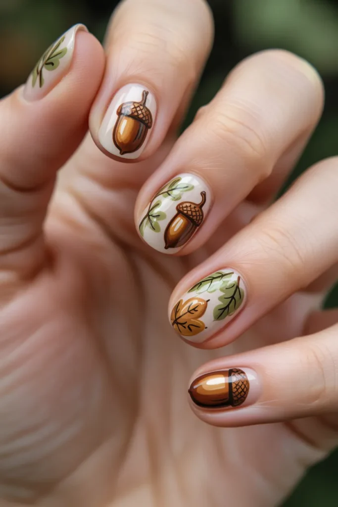 Acorn and Oak Leaf Nature Nails
