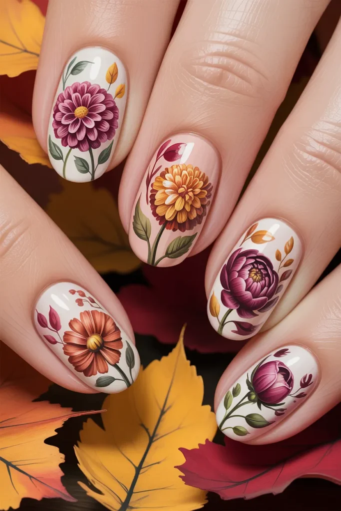 Autumn Floral Bouquet Nails