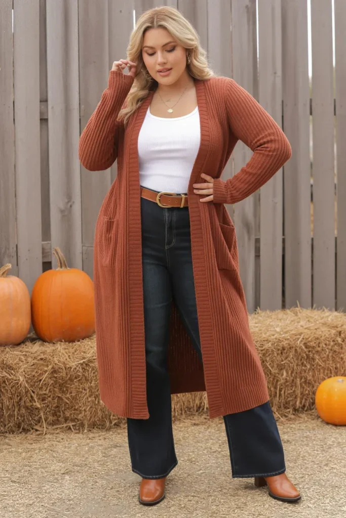  Belted Cardigan with Bootcut Jeans
