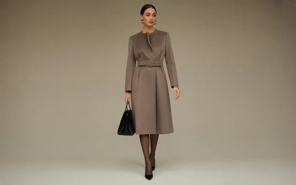 classy-winter-outfits-2026 Belted Wool Coat Dress