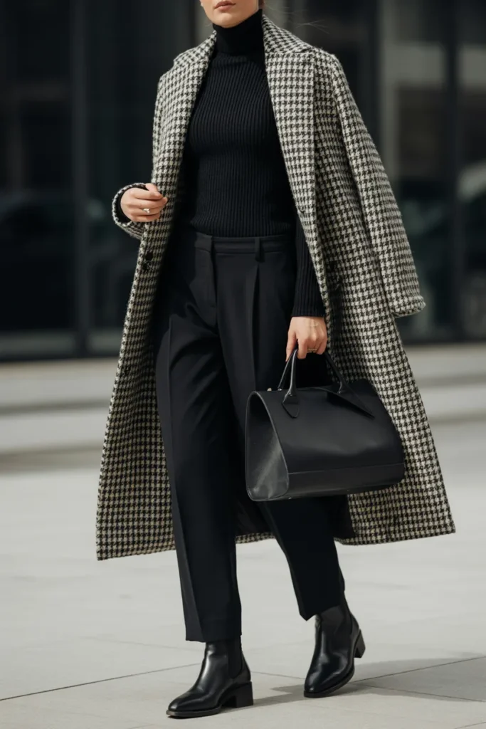 Black Turtleneck with Statement Coat