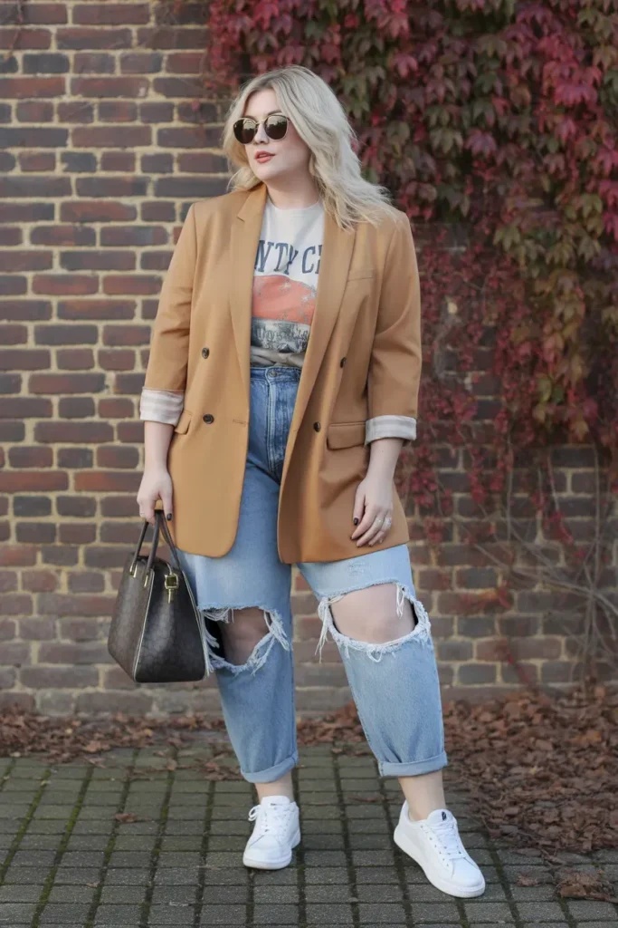 Blazer with Graphic Tee and Jeans