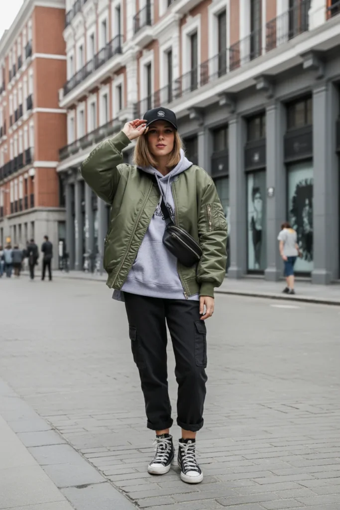 Bomber Jacket with Hoodie Layering