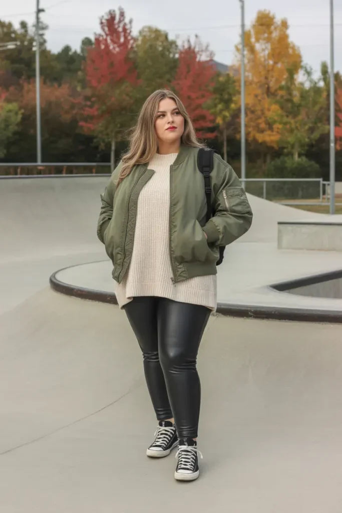 Bomber Jacket with Sweater and Leggings