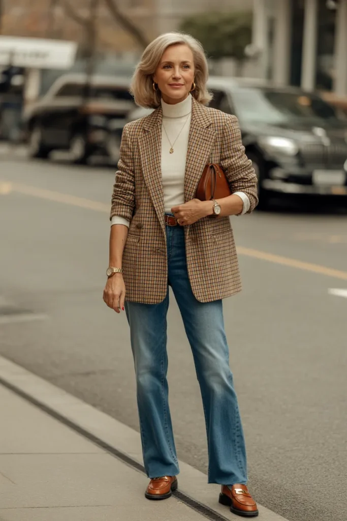 Bootcut Jeans with Plaid Blazer