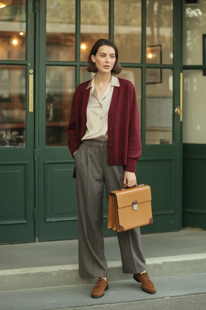 Burgundy Cardigan with Grey Flannel