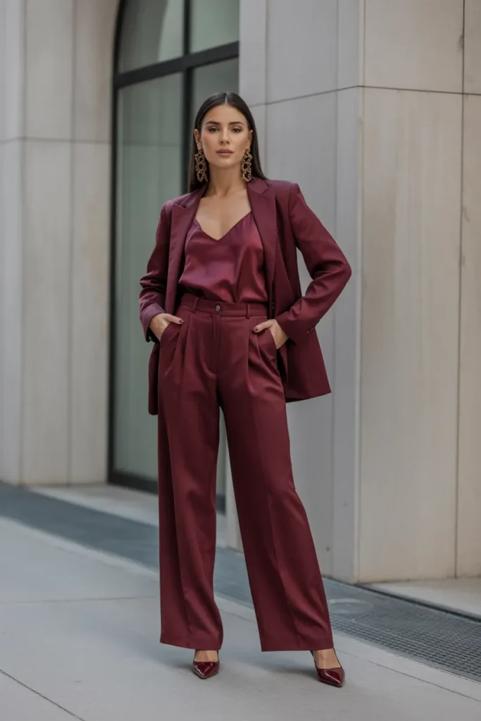 Burgundy Monochrome Power Suit Styling