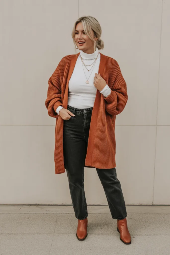 Burnt Orange Cardigan Style