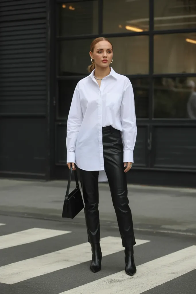 Button-Down and Leather Pants Sleek