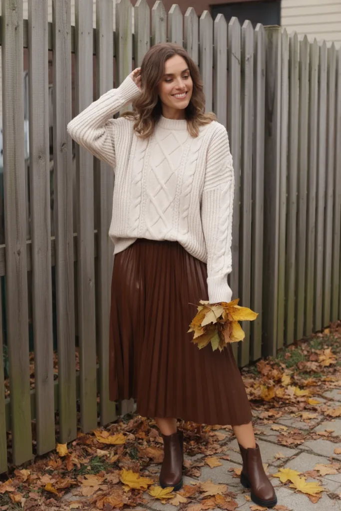 Cable Knit Sweater with Midi Skirt