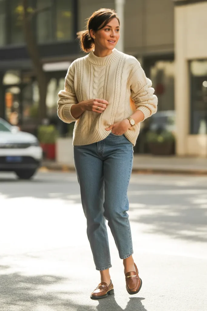 Cable Knit Sweater with Straight-Leg Jeans