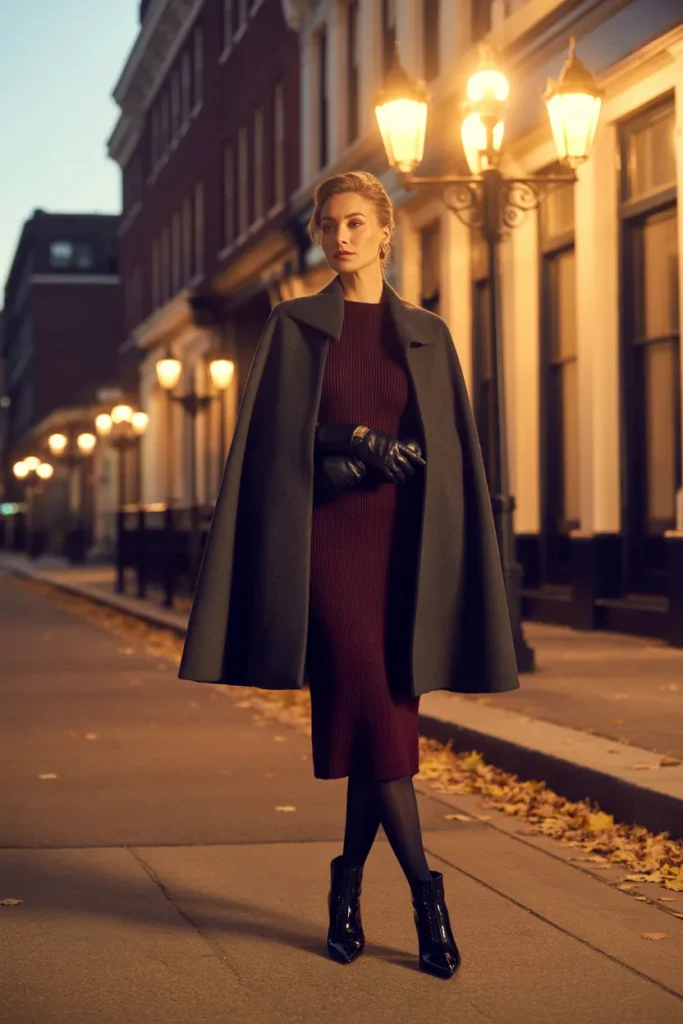 Cape Coat with Fitted Dress