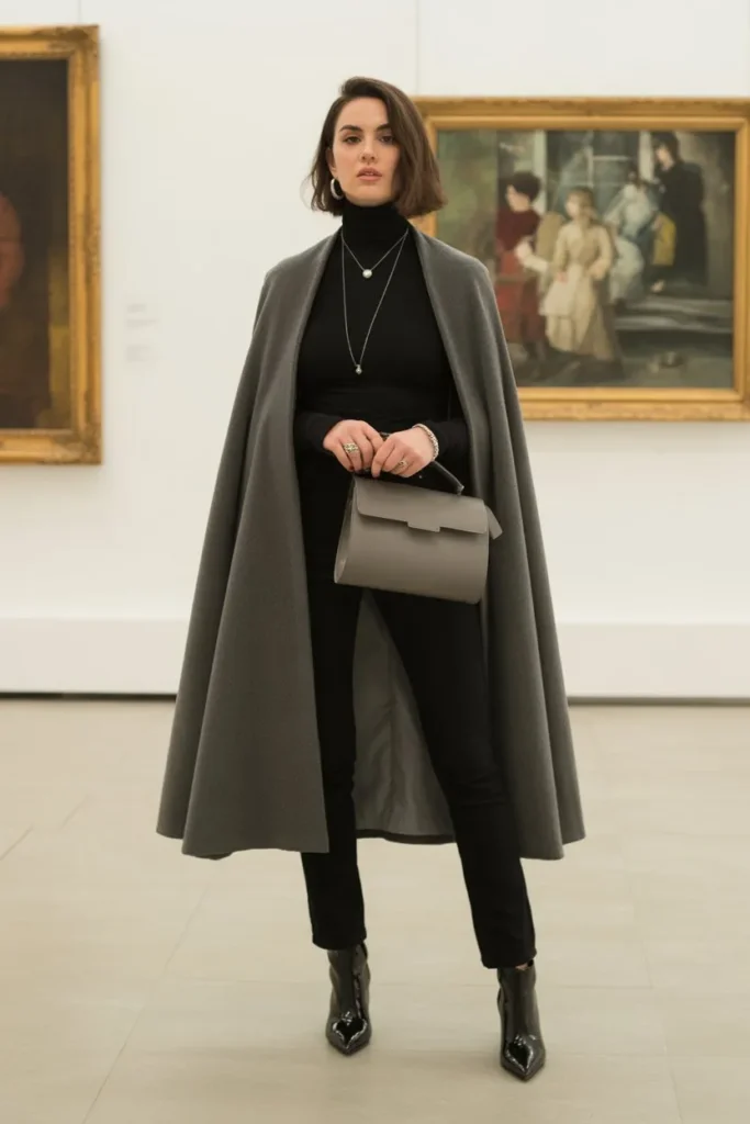 Cape Coat with Slim Pants