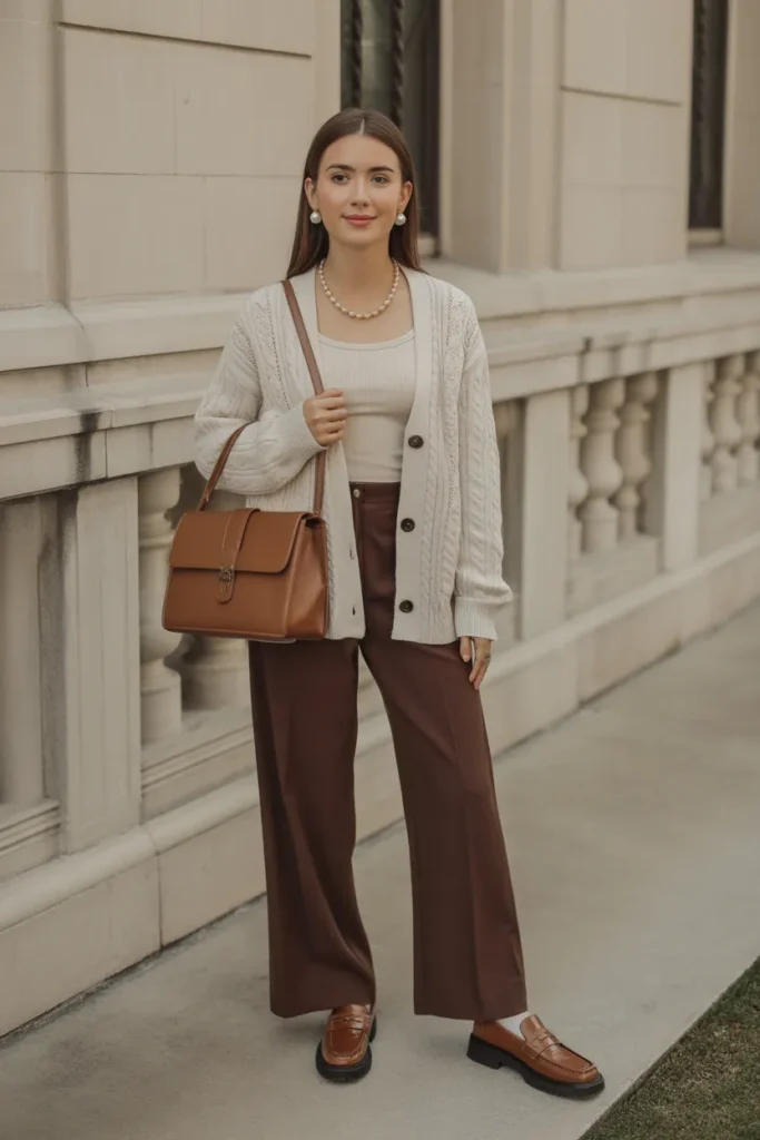 Cardigan Set and Loafers Preppy