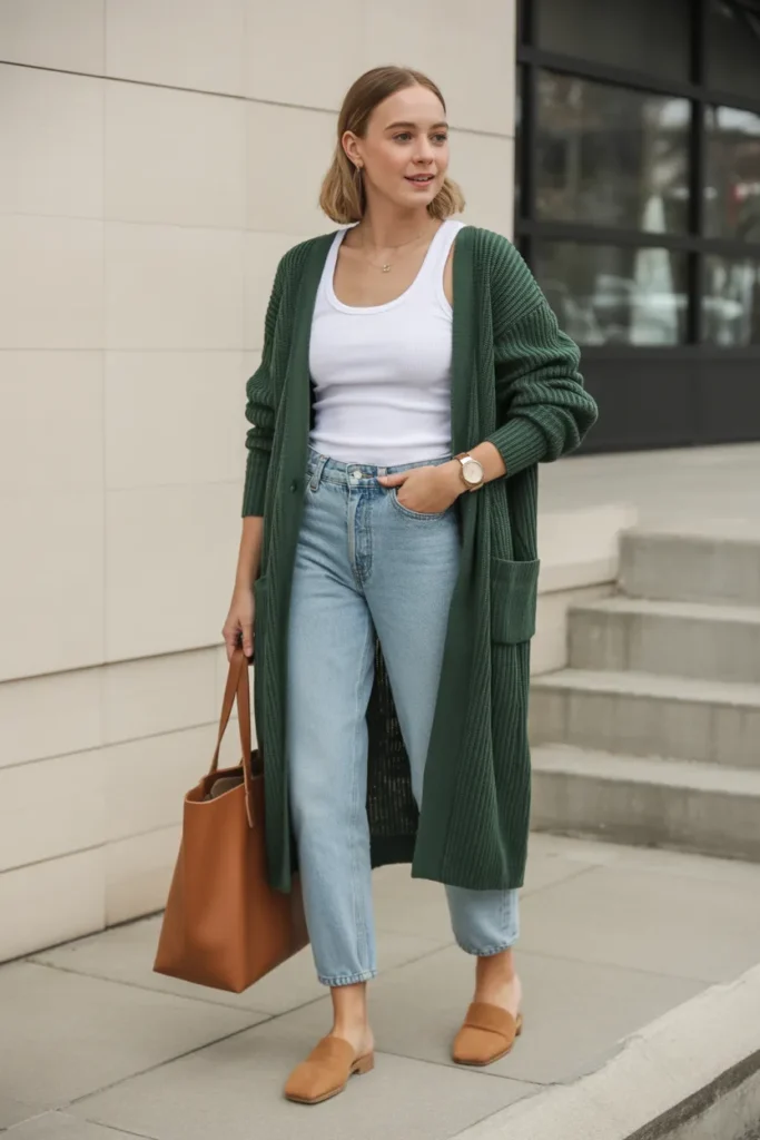 Cardigan and Straight-Leg Jeans Classic