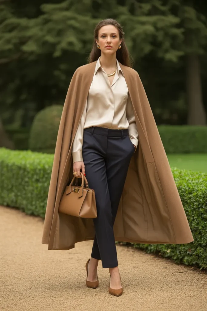 Cashmere Cape with Slim Trousers