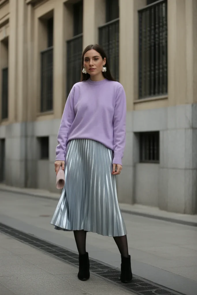 Cashmere Sweater with Pleated Skirt