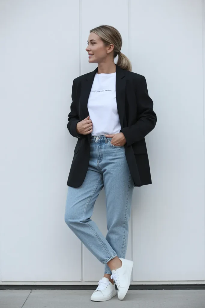 Casual Blazer with Clean White Sneakers