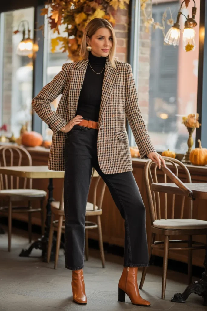 Checked Blazer with Straight-Leg Jeans