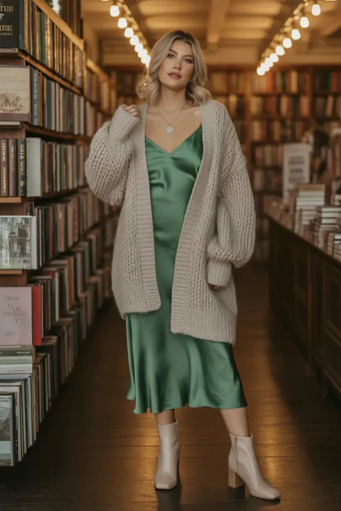 Chunky Cardigan with Slip Dress