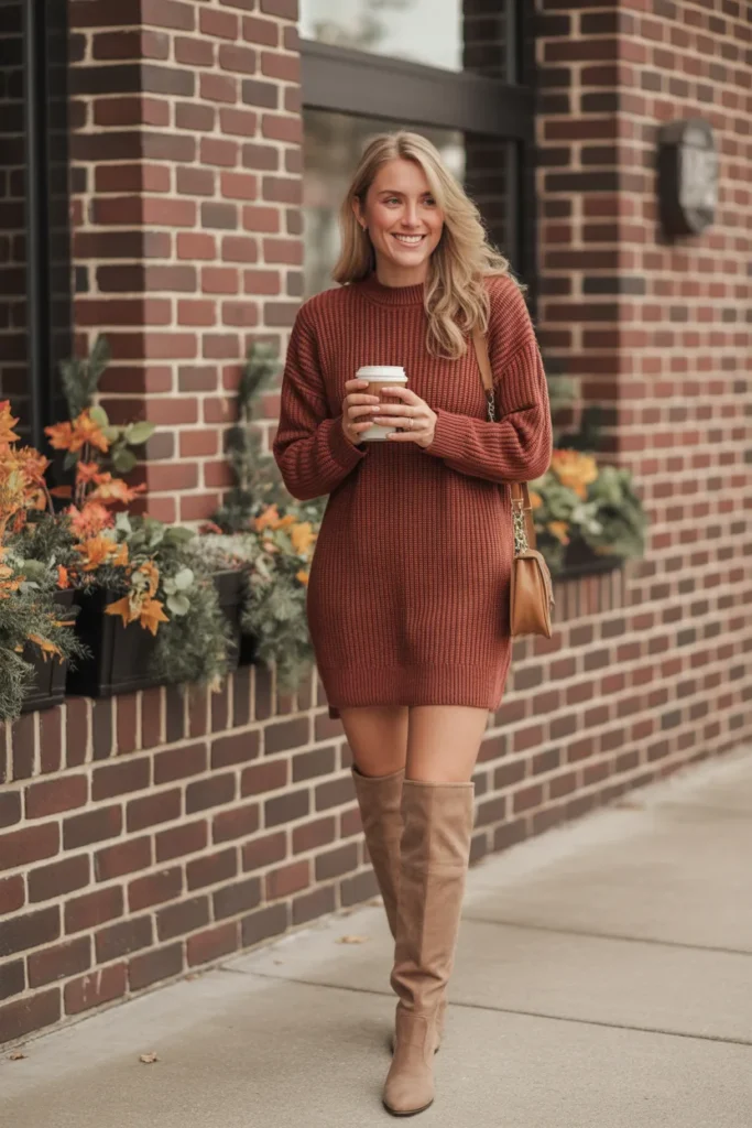 Chunky Knit Dress with Tall Boots