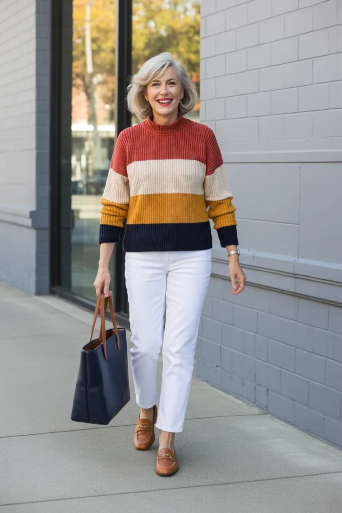 Color-Block Sweater with Neutral Bottoms