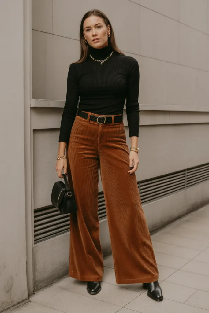 Corduroy Pants With Fitted Turtleneck