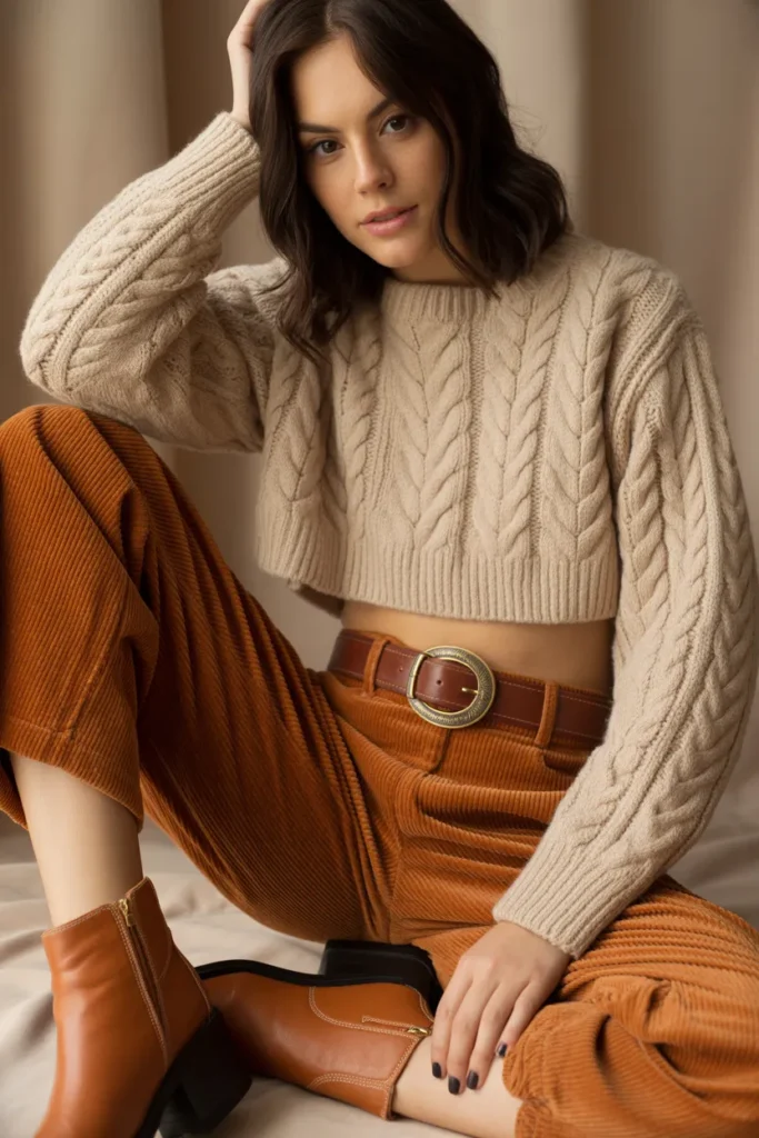 Corduroy Pants with Cropped Sweater