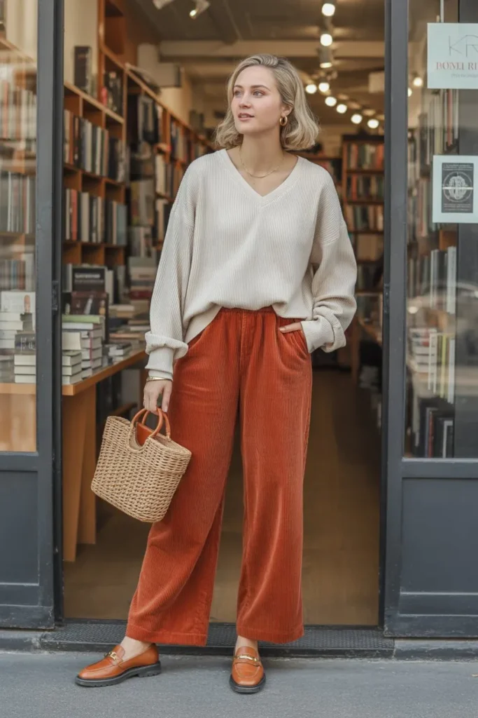 Corduroy Pants with Slouchy Sweater
