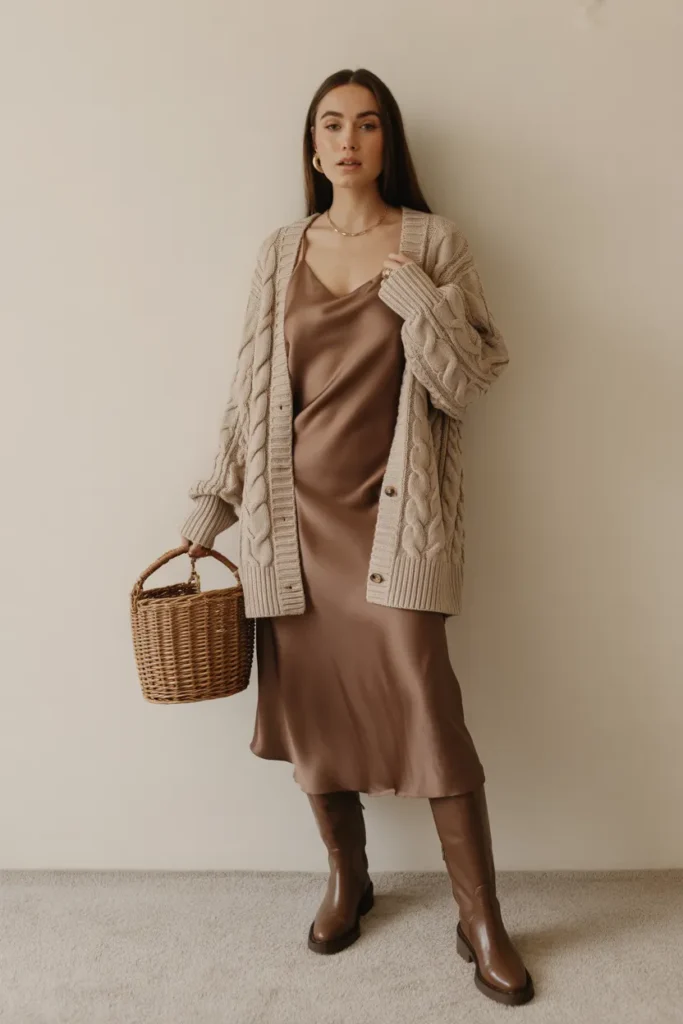 Cozy Cardigan Layered Over Slip Dress