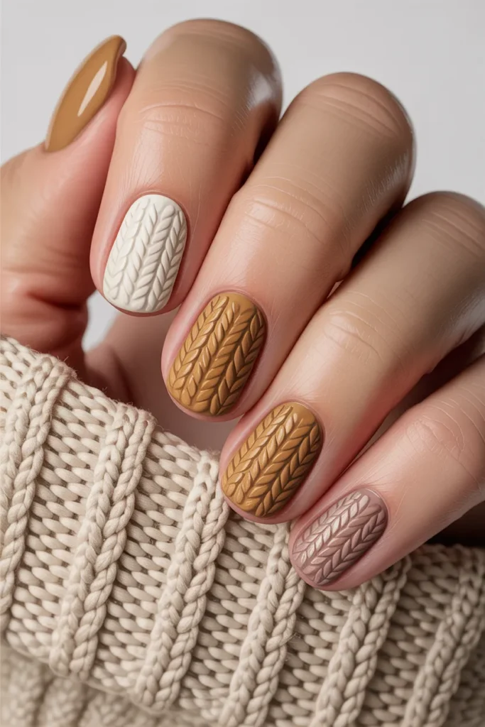 Cozy Sweater Knit Pattern Nails