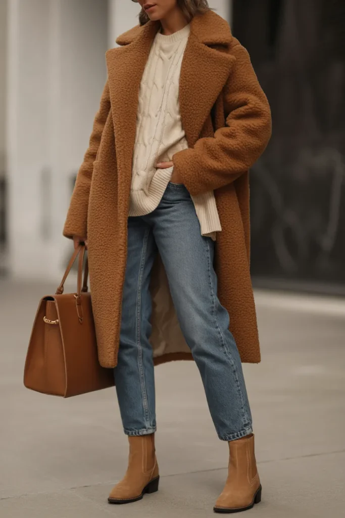 Cozy Teddy Coat With Straight-Leg Jeans