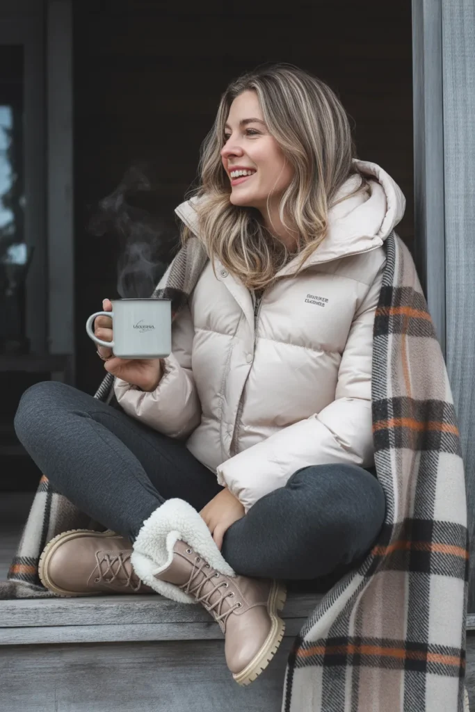 Cozy Weekend Puffer with Blanket Scarf