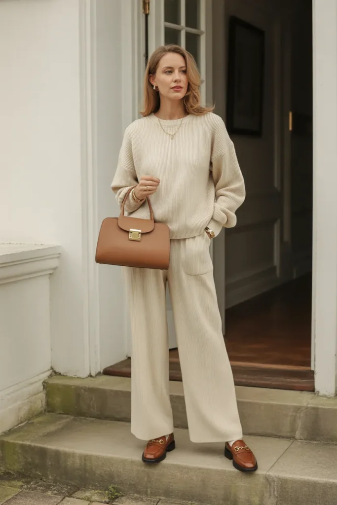 Cream Knit Set with Loafers