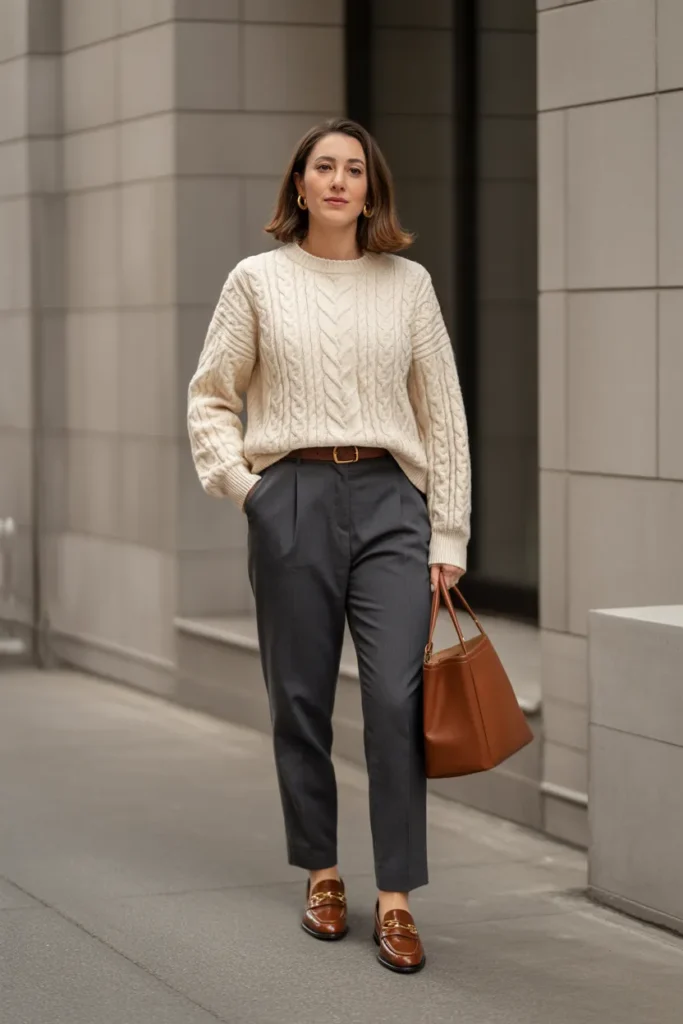 Cream Knit and Tailored Pants