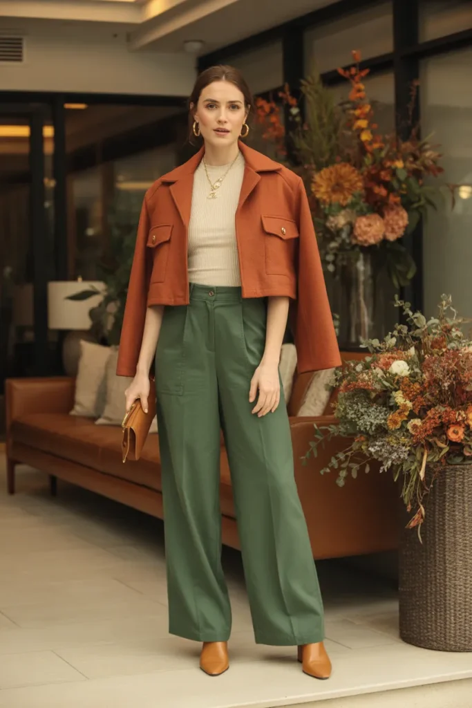 Cropped Jacket with High-Waisted Pants