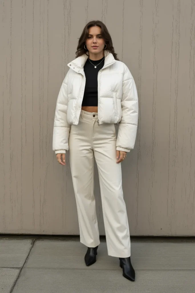 Cropped Puffer With High-Waisted Pants