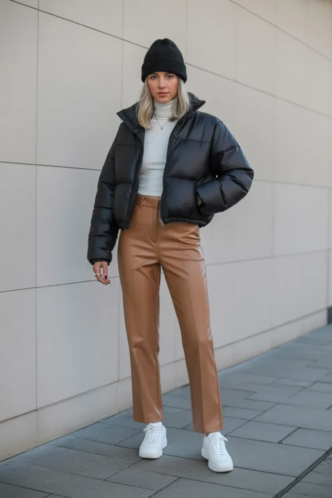Cropped Puffer With High-Waisted Pants