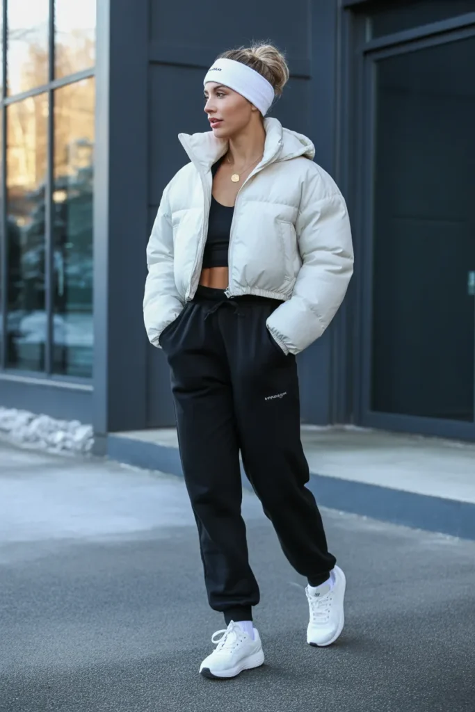 Cropped Puffer with High-Waisted Joggers