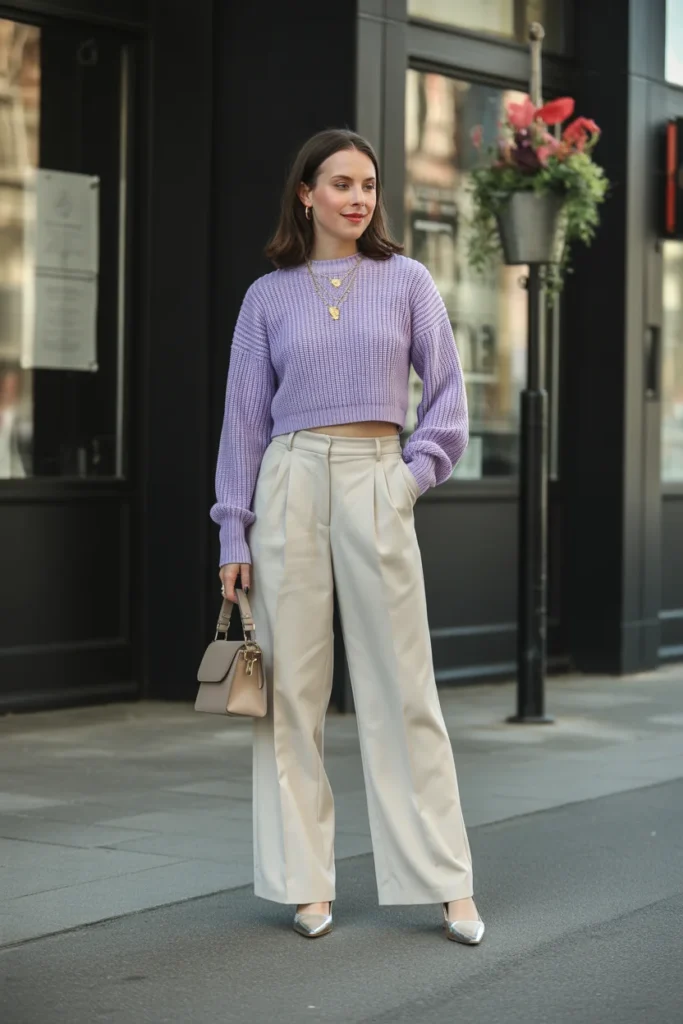 Cropped Sweater with High-Waisted Trousers