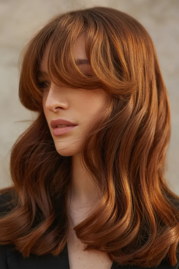 Curtain Bangs with Flowing Waves