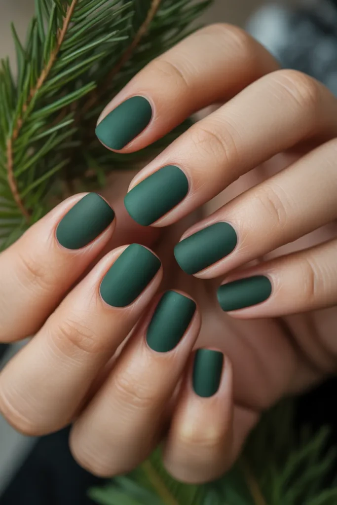 Dark Forest Green Velvet Nails